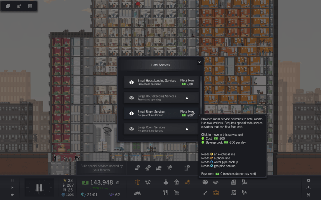 Screenshot of Project Highrise's menus.